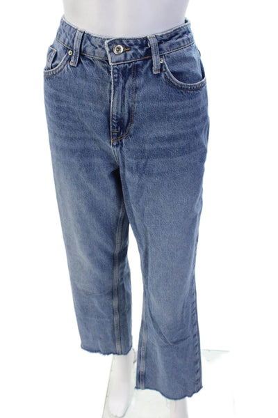 Zara Women Blue High Waist Cropped Wide-Leg Jeans Size 28