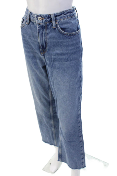 Zara Women Blue High Waist Cropped Wide-Leg Jeans Size 28