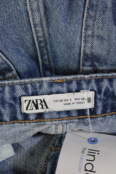 Zara Women Blue High Waist Cropped Wide-Leg Jeans Size 28