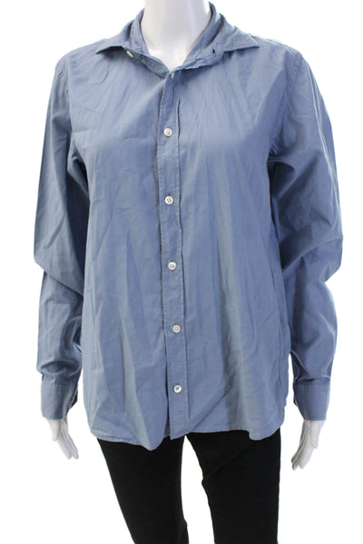 Hartford Womens Slim Fit Button Down Shirt Blue Cotton Size Small
