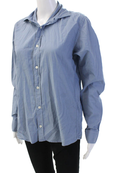 Hartford Womens Slim Fit Button Down Shirt Blue Cotton Size Small