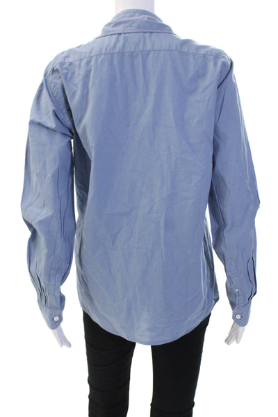 Hartford Womens Slim Fit Button Down Shirt Blue Cotton Size Small