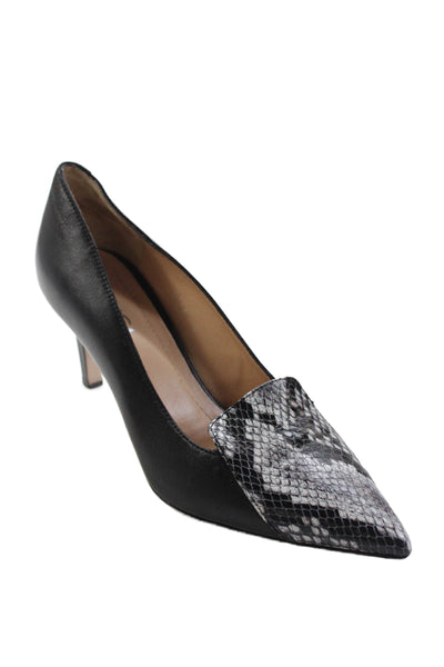 Vinci Womens Leather Snake Print Pointed Toe Slip On Heels Black Size 39 9