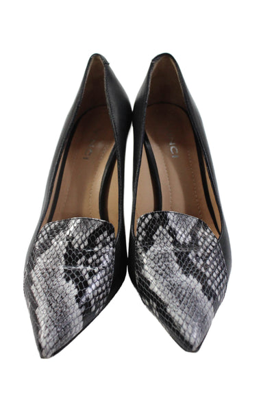 Vinci Womens Leather Snake Print Pointed Toe Slip On Heels Black Size 39 9