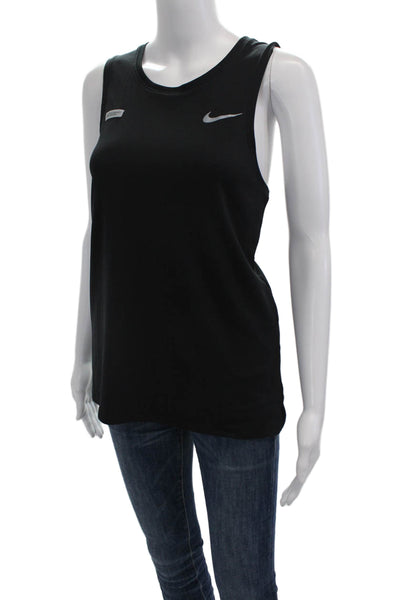 Nike Womens Sleeveless Round Neck Lined Logo Printed Tank Top Black Size S