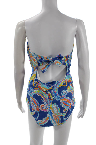 J. Mclaughlin Womens Paisley Tie Back Strapless One Piece Swim Blue Size 14
