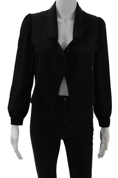 Mustard Seed Womens Cropped Collared Open Front Blouse Black Size XS