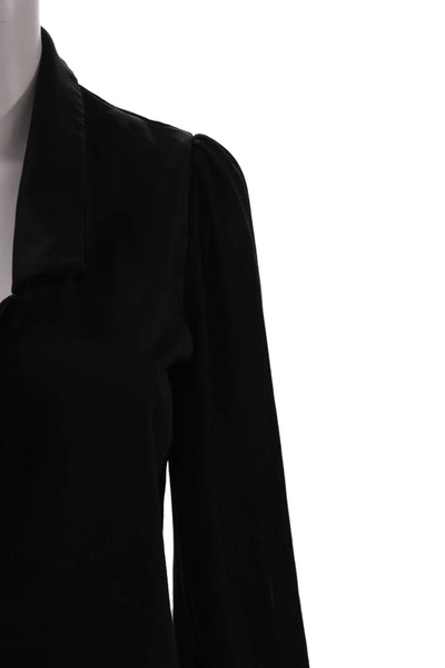 Mustard Seed Womens Cropped Collared Open Front Blouse Black Size XS