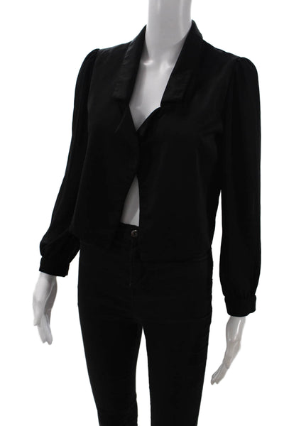 Mustard Seed Womens Cropped Collared Open Front Blouse Black Size XS