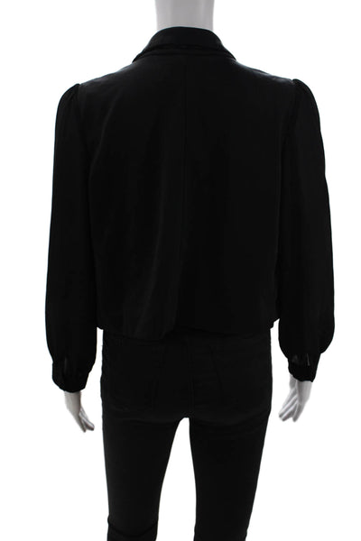 Mustard Seed Womens Cropped Collared Open Front Blouse Black Size XS