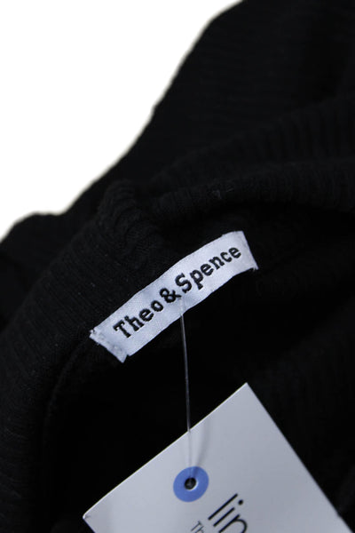 Theo & Spence Womens Long Sleeve Ribbed Hooded Crop Top Black Size M