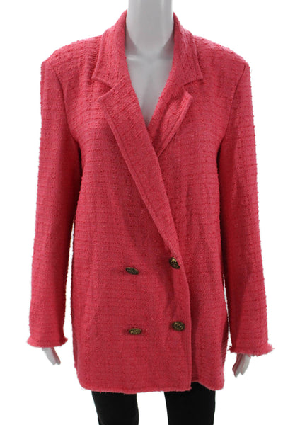 Zara Womens Woven Look Double Breasted Blazer Jacket Pink Size M