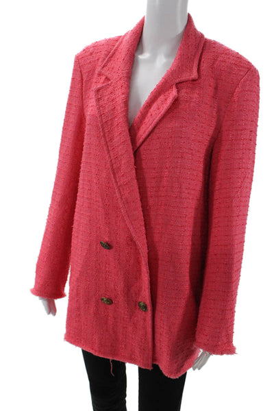 Zara Womens Woven Look Double Breasted Blazer Jacket Pink Size M