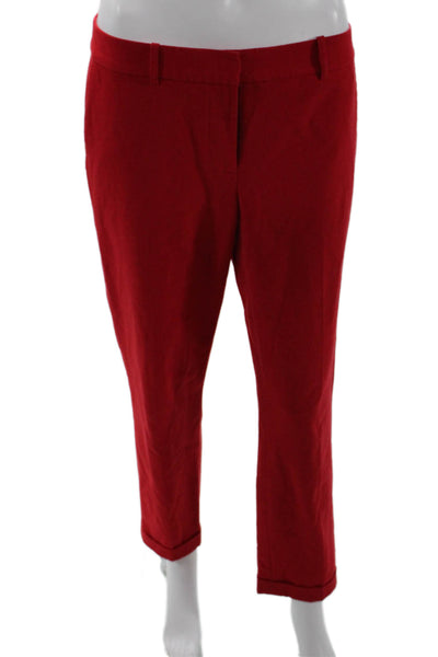 Tahari Womens Pocketed Straight Legged Cuffed Ankle Pants Solid Red Size 4