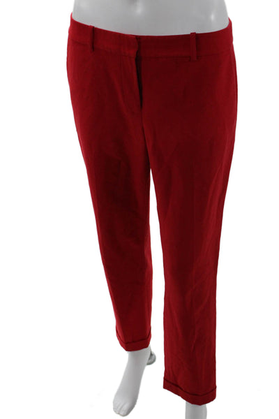 Tahari Womens Pocketed Straight Legged Cuffed Ankle Pants Solid Red Size 4