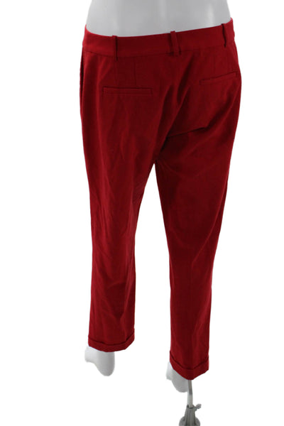 Tahari Womens Pocketed Straight Legged Cuffed Ankle Pants Solid Red Size 4