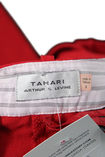 Tahari Womens Pocketed Straight Legged Cuffed Ankle Pants Solid Red Size 4