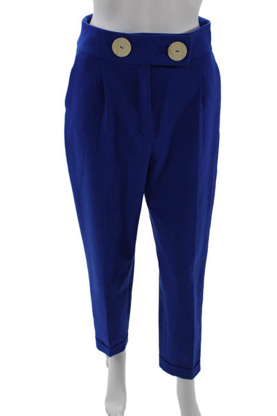Zara Womens Large Button Detail Flat Front Cuffed Ankle Pants Blue Size S
