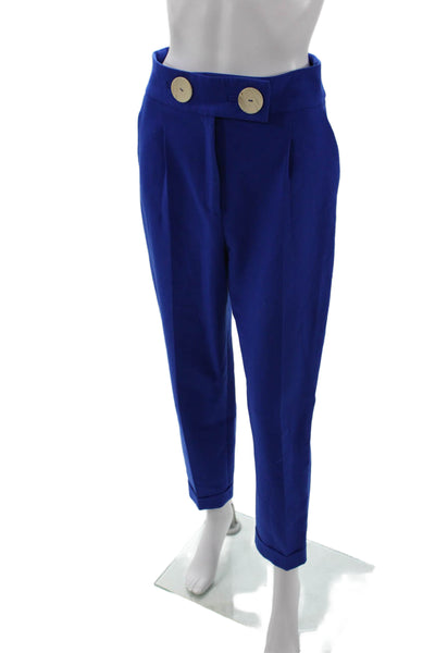 Zara Womens Large Button Detail Flat Front Cuffed Ankle Pants Blue Size S