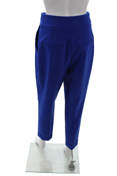Zara Womens Large Button Detail Flat Front Cuffed Ankle Pants Blue Size S