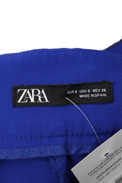 Zara Womens Large Button Detail Flat Front Cuffed Ankle Pants Blue Size S