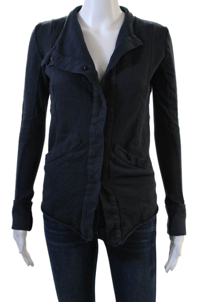 Improvd Womens Button Front Long Sleeve Mock Neck Jacket Navy Cotton Size XS