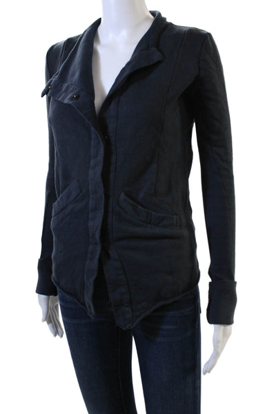 Improvd Womens Button Front Long Sleeve Mock Neck Jacket Navy Cotton Size XS