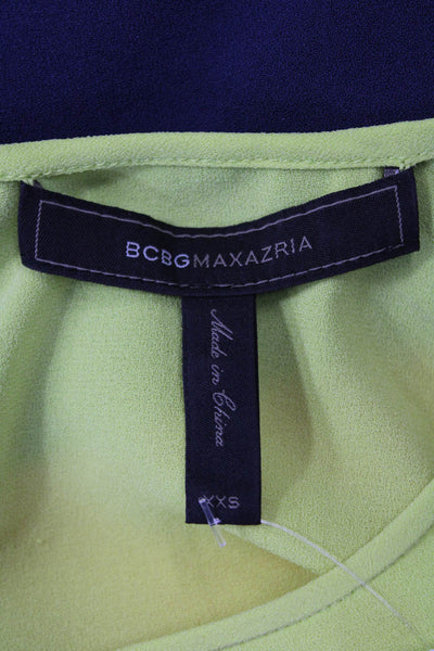BCBGMAXAZRIA Womens Long Sleeve Round Neck Colorblock Dress Blue Yellow 2XS
