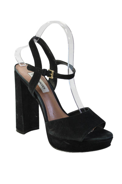 Steve Madden Womens Suede Slingbacks Kierra Sandal Heels Black Size 8 Medium