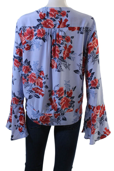 Parker Womens Floral Wrap Top Blue Size M