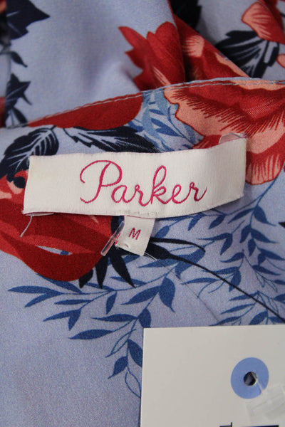 Parker Womens Floral Wrap Top Blue Size M