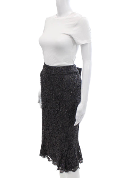 Carmen Marc Valvo Womens Textured Sequence Beaded Zip Skirt Gray Size 14
