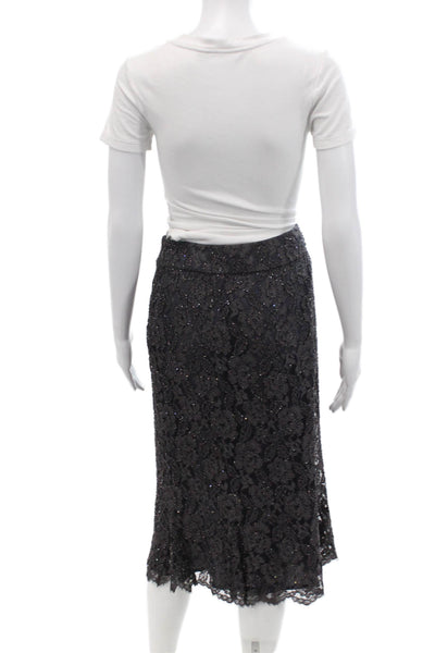 Carmen Marc Valvo Womens Textured Sequence Beaded Zip Skirt Gray Size 14