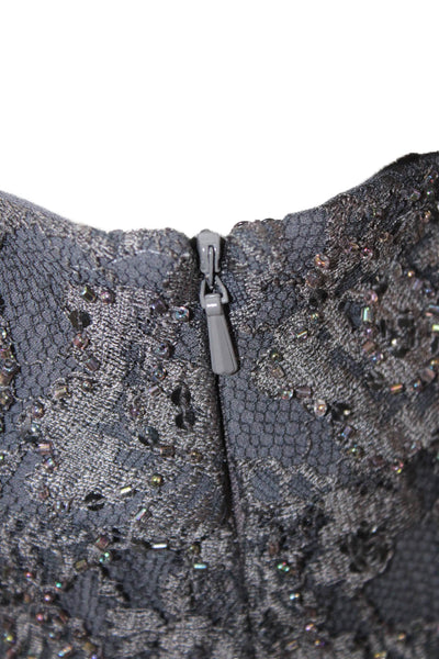 Carmen Marc Valvo Womens Textured Sequence Beaded Zip Skirt Gray Size 14