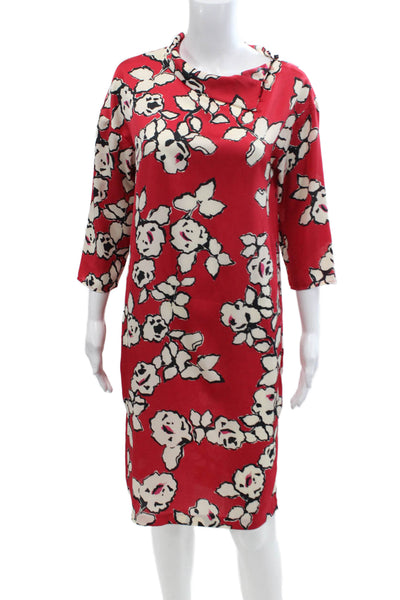 Zara Basic Womens Floral Print Buttoned High Neck A-Line Dress Red Size XS