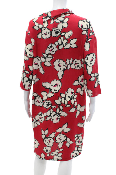 Zara Basic Womens Floral Print Buttoned High Neck A-Line Dress Red Size XS