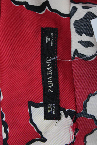 Zara Basic Womens Floral Print Buttoned High Neck A-Line Dress Red Size XS