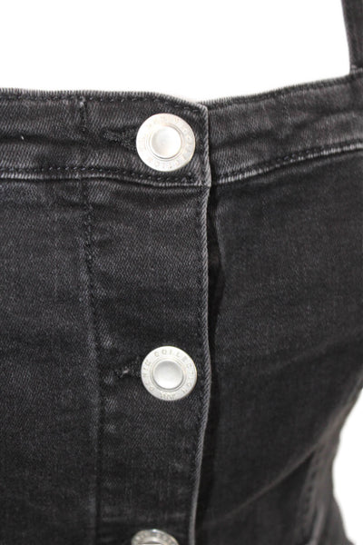 Zara Womens Cotton Full Buttoned Square Neck Denim Midi Dress Black Size M