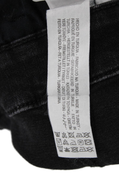 Zara Womens Cotton Full Buttoned Square Neck Denim Midi Dress Black Size M