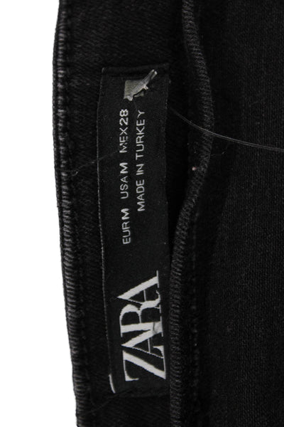 Zara Womens Cotton Full Buttoned Square Neck Denim Midi Dress Black Size M