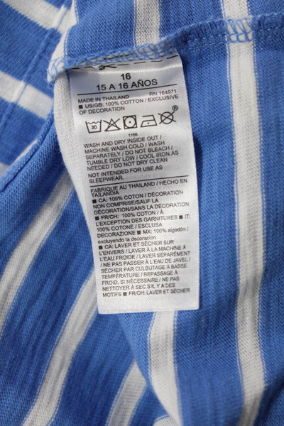 Janie and Jack Boys Cotton Striped Print Short Sleeve T-Shirt Blue White Size 16