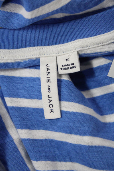 Janie and Jack Boys Cotton Striped Print Short Sleeve T-Shirt Blue White Size 16