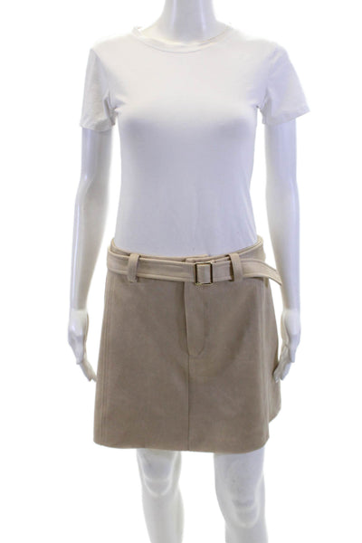 Zara Womens Faux Suede Zip Up A Line Mini Skirt Sand Beige Size Large