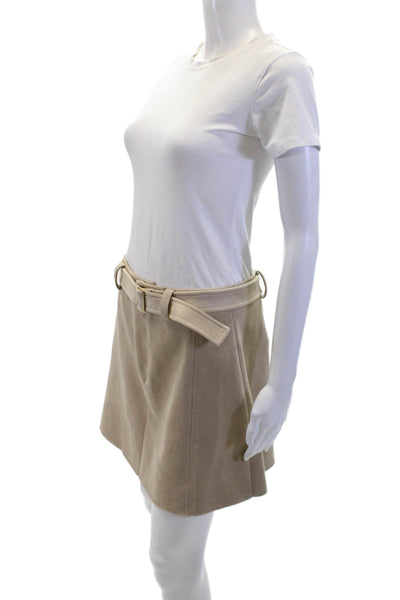 Zara Womens Faux Suede Zip Up A Line Mini Skirt Sand Beige Size Large