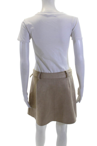 Zara Womens Faux Suede Zip Up A Line Mini Skirt Sand Beige Size Large