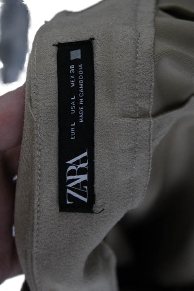 Zara Womens Faux Suede Zip Up A Line Mini Skirt Sand Beige Size Large