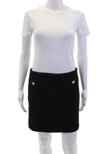 J Crew Womens Button Waist Mini Skirt Black Wool Size Small