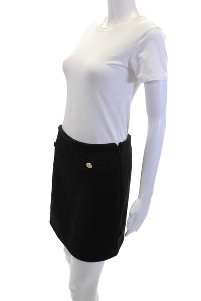 J Crew Womens Button Waist Mini Skirt Black Wool Size Small