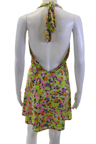 AFRM Womens Floral Halter Neck Sleeveless Mini Dress Green Multi Size M
