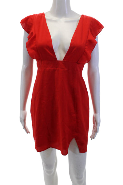 Superdown Womens Ruffle Detail V-neck Sleeveless Mini Dress Red Size M